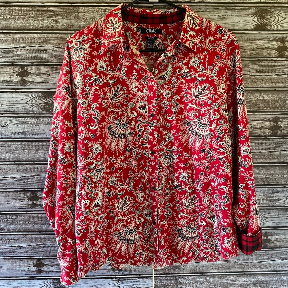 Chaps No-Iron Paisley Button-Down Top Size XL